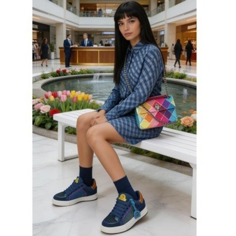 Kurt Geiger Women's Blue Sneakers SX0320 Size 9-9.5 Casual Lace‎ Up